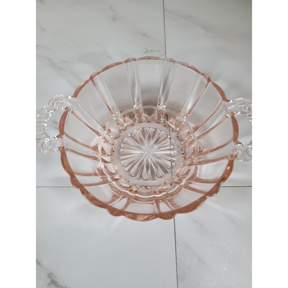 Vintage Pretty "Fluorescent‎ Pink" Depression Glass CANDY Bowl 5-1/2" w/Handles - Picture 12 of 12